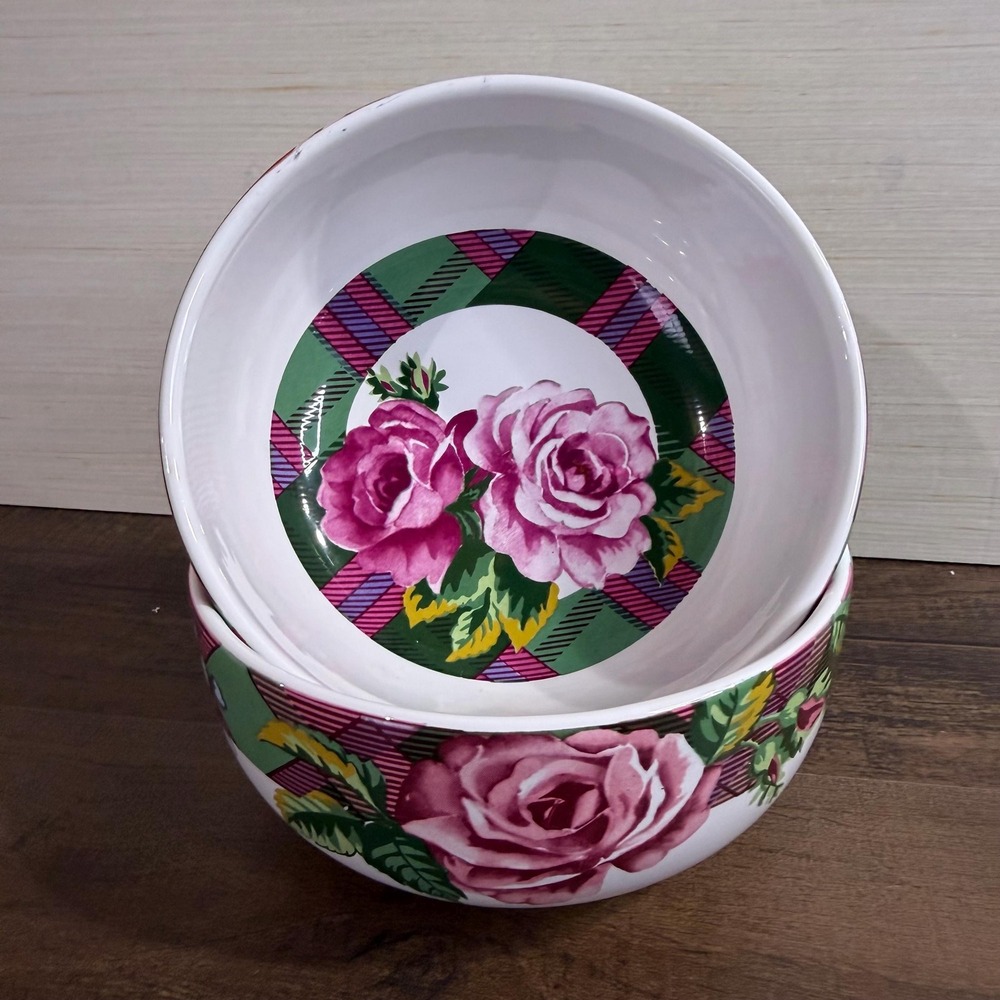 2 VTG PORTA Heritage Soup Bowls Barbara Wilson Raul da Bernarda Floral Plaid